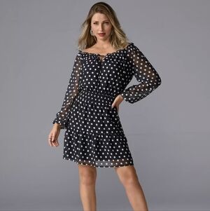 Boston Proper Polka Dot Shoulder Skimming Smocked Waist Dress Size M New